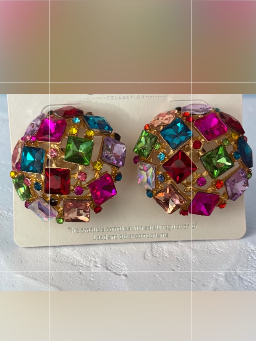 Multicolor Crystal Cluster Clip-On Earrings
